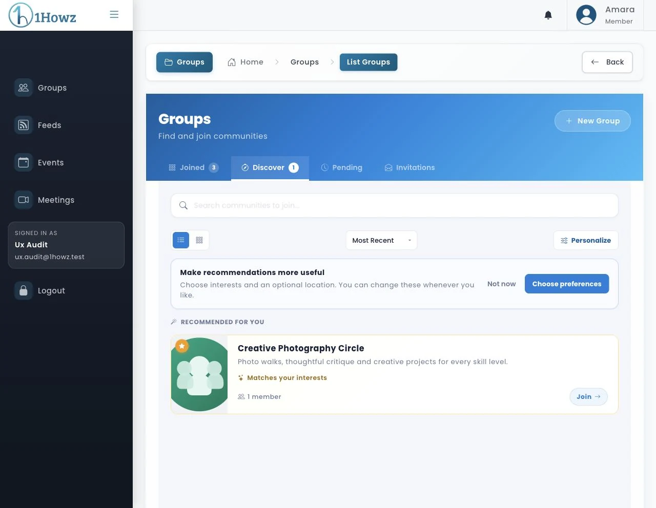 1Howz community discovery dashboard