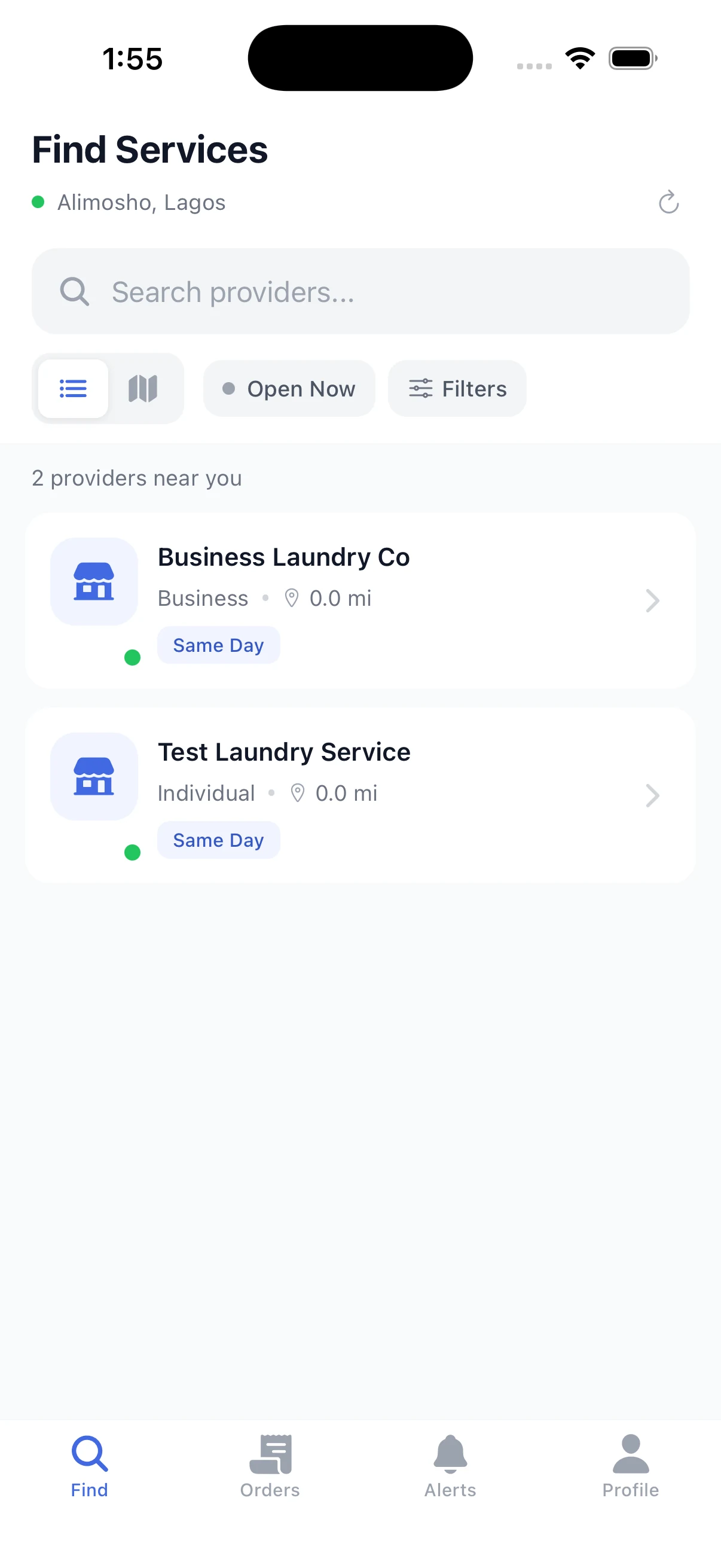 LaundryRuns provider discovery interface